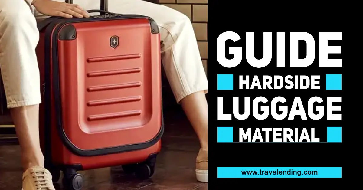 a person sitting with a luggage made from the best hardside luggage material