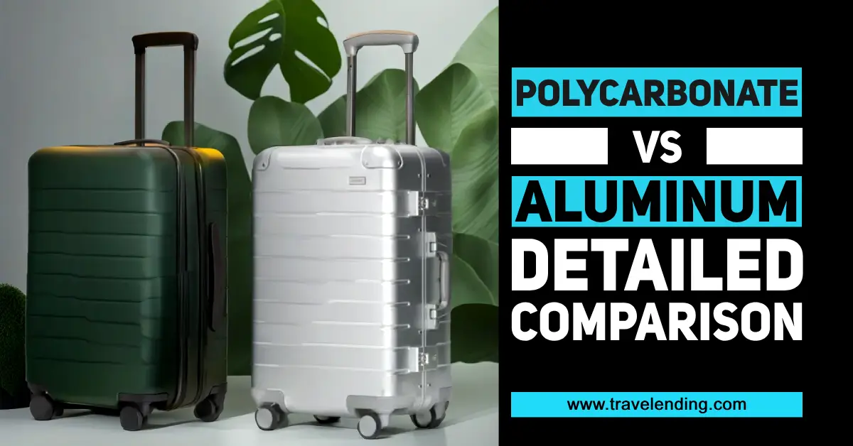 battle of two polycarbonate vs aluminum luggage standing side-by-side for comparison